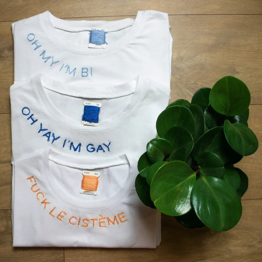 T-shirt brodé main - Oh my, I'm Bi